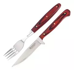 Set Cuchillo Y Tenedor Venado Acero Inoxidable Asado Color Marrón