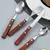 Conjunto garfo De Mesa 12 Peças Cabo Em Madeira Wood Inox - MG Acessórios