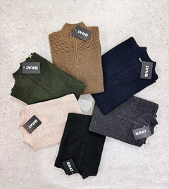 Sweater Medio Cierre Hilo Tramado Negro - comprar online
