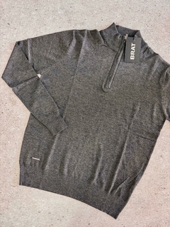 Sweater Medio Cierre Gris Topo