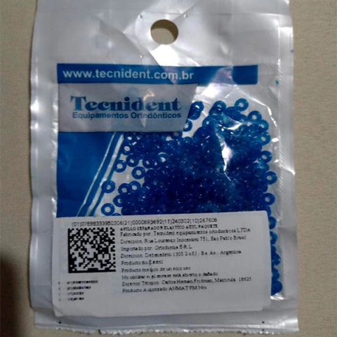 Elástico separador de molares azul - 500 unidades. Tecnident.