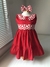 Vestido infantil gola redonda vermelho flores