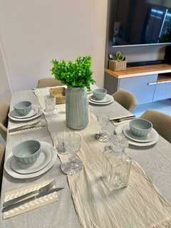 Mantel cuerina (efecto simil lino) gris - comprar online