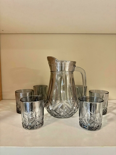 Set jarra mas 6 vasos de vidrio plata