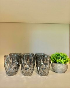 Vasos de vidrio rombos plata x6