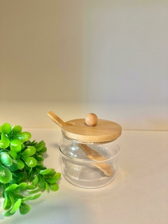 Azucarera vidrio c/ Tapa y Cuchara de Madera