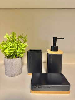 Set de Baño Cerámica y Bambú x 3 pzas - PAZ DECO HOME
