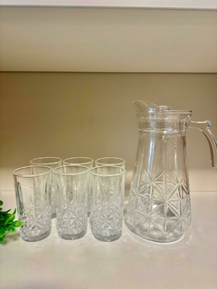 Set jarra mas 6 vasos de vidrio