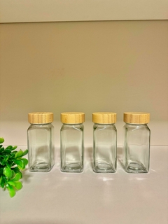 PROMO !!!! set especieros/saleros de vidrio con tapa Bambú