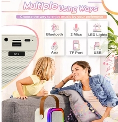 Alto-falante portátil sem fio bluetooth máquina karaoke, multi-função, 1-2 microfone, leitor de música para crianças, adultos, casa