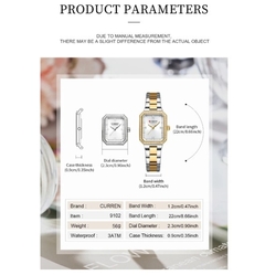 Curren 9102 relógio de diamante retângulo dial com pulseira de aço inoxidável moda vestido relógios de quartzo para mulher reloj mujer