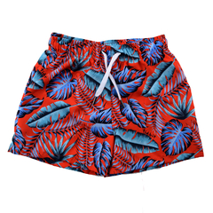 8530 Short de baño estampado rojo y turquesa