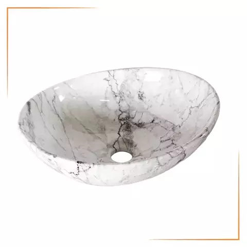 BOWL LOZA (035-4) MOD. OVALADO MARMOLEADO BLANCO C/GRIS - FRATELLI