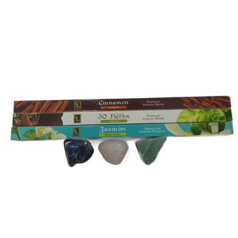 3 pedras roladas + 3 incensos