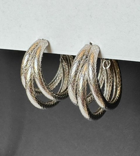 Argola tripla média ródio - comprar online