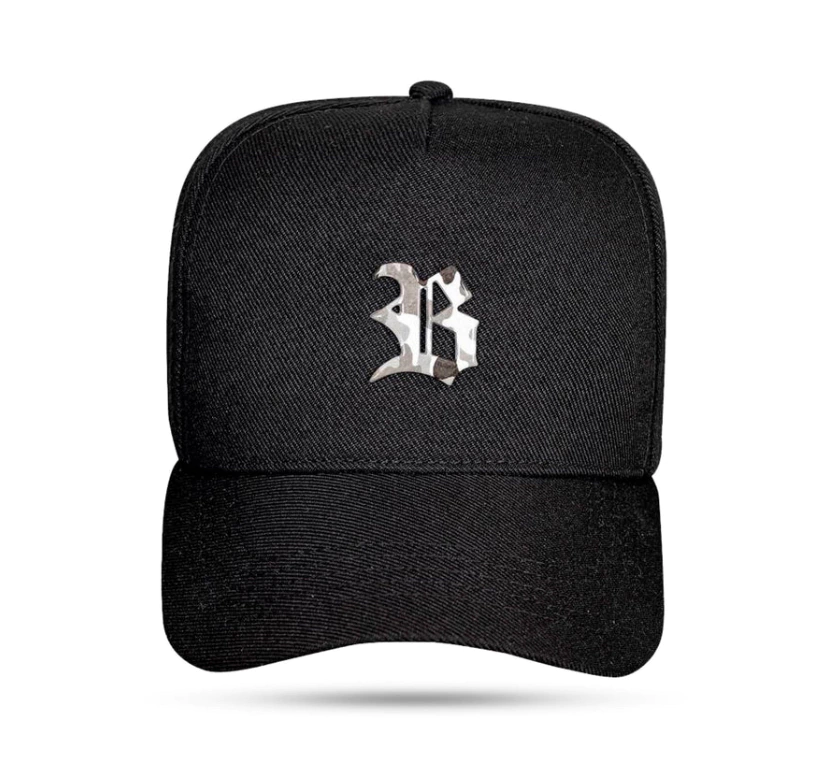 Boné Snapback Preto Metal Camuflado