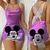 Mulheres Mickey Mouse Minnie Estampa Cetim Suspender Camisola, Gola V, Sem Costa - DAPPER