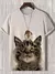Camiseta masculina estilo japonês Samurai Cat gráfica 3D impressa, camiseta ca