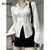 Camisa feminina sexy, monocromática e fina, gola virada para baixo, manga Alarg