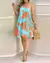 Mini vestido curto sem mangas sem costas para mulheres, pescoço solto, vestido