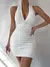 Mini vestido sem costas sem mangas em V feminino, vestido branco, sexy clubwear, - comprar online