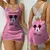 Mulheres Mickey Mouse Minnie Estampa Cetim Suspender Camisola, Gola V, Sem Costa