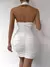 Mini vestido sem costas sem mangas em V feminino, vestido branco, sexy clubwear, - loja online