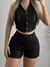 Shorts de bolso e colete sem mangas com gola em v para mulheres, roupas sólidas - loja online