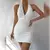 Mini vestido sem costas sem mangas em V feminino, vestido branco, sexy clubwear,
