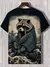 Imagem do Camiseta masculina estilo japonês Samurai Cat gráfica 3D impressa, camiseta ca