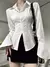 Camisa feminina sexy, monocromática e fina, gola virada para baixo, manga Alarg - DAPPER