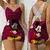 Mulheres Mickey Mouse Minnie Estampa Cetim Suspender Camisola, Gola V, Sem Costa - DAPPER