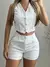 Shorts de bolso e colete sem mangas com gola em v para mulheres, roupas sólidas na internet