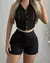 Shorts de bolso e colete sem mangas com gola em v para mulheres, roupas sólidas - loja online