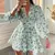 Elegante vestido curto feminino, decote em v estampado, borda rendada, férias d - DAPPER
