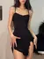Vestido de suspensão de baile preto vintage feminino, vestidos curtos sem manga