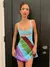 Vestido em suspensão linha A feminino, sem mangas, cor de contraste, recorte co - DAPPER