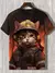 Camiseta masculina estilo japonês Samurai Cat gráfica 3D impressa, camiseta ca na internet