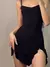 Vestido de suspensão de baile preto vintage feminino, vestidos curtos sem manga