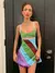 Vestido em suspensão linha A feminino, sem mangas, cor de contraste, recorte co