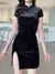 Vestido apertado chinês feminino, Manga curta, Veludo, Elegante, Preto, Sexy, B - comprar online