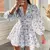 Elegante vestido curto feminino, decote em v estampado, borda rendada, férias d - DAPPER