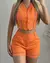 Shorts de bolso e colete sem mangas com gola em v para mulheres, roupas sólidas - DAPPER