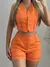 Shorts de bolso e colete sem mangas com gola em v para mulheres, roupas sólidas - comprar online
