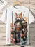 Camiseta masculina estilo japonês Samurai Cat gráfica 3D impressa, camiseta ca - comprar online