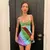Vestido em suspensão linha A feminino, sem mangas, cor de contraste, recorte co na internet
