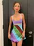 Vestido em suspensão linha A feminino, sem mangas, cor de contraste, recorte co - DAPPER