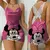 Imagem do Mulheres Mickey Mouse Minnie Estampa Cetim Suspender Camisola, Gola V, Sem Costa