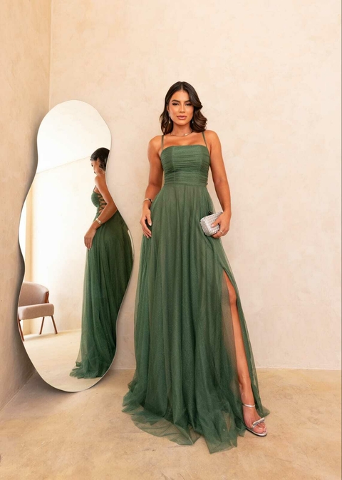 Vestido Glamour Com Brilho Longo Festa/Madrinha/Formatura Tecido Tule ,Forro E Bojo 38-40