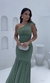Vestido Verde Oliva Um ombro só Madrinha/Formatura/Festa de Casamento Longo Com Fenda Tecido Tule Liso Com Forro E Bojo 38-42
